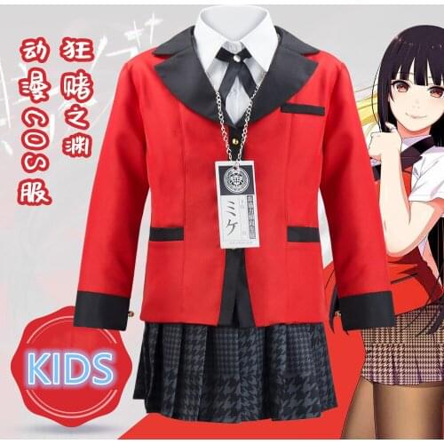 8pcs Kids Anime Cosplay Costume Kakegurui Yumeko Jabami Japanese School Girls Uniform Set Jacket+Shirt+Skirt+Stockings+Necklace