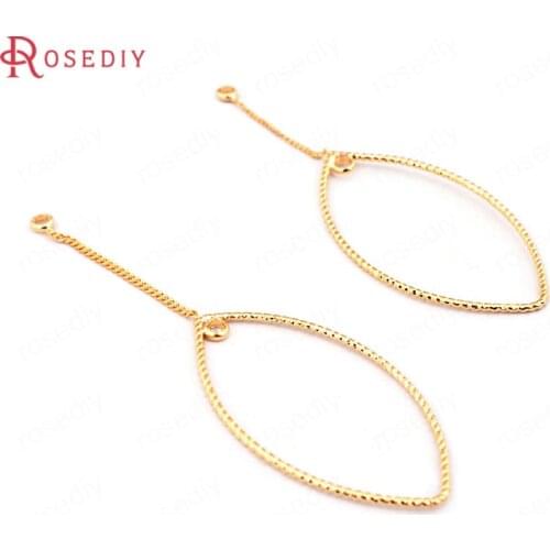 33596)10PCS 60*20MM 24K Gold Color Brass Twisted Wire with Chain Rhombus Charms High Quality Diy Jewelry Findings Accessories
