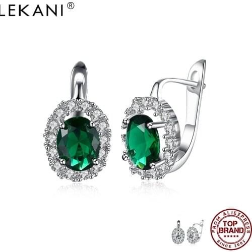 LEKANI Geometric Oval Drop Earrings For Women Green Round 5A Clean Cubic Zirconia Earring Birthday Fashion Jewelry Give Friend