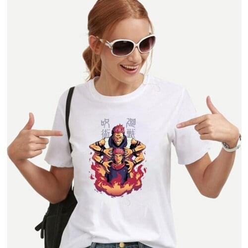 Summer Hot Sale Jujutsu Kaisen Anime Print Tops Hipster Tshirt High Quality O-Neck Cotton Tops Loose Casual Tee Woman Tshirts