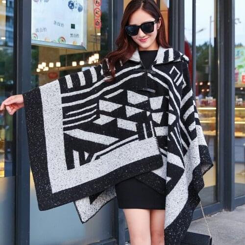 Mingjiebihuo Fashion autumn and winter new womens high quality shawl warm thick knitted dual use hooded big outdoor poncho