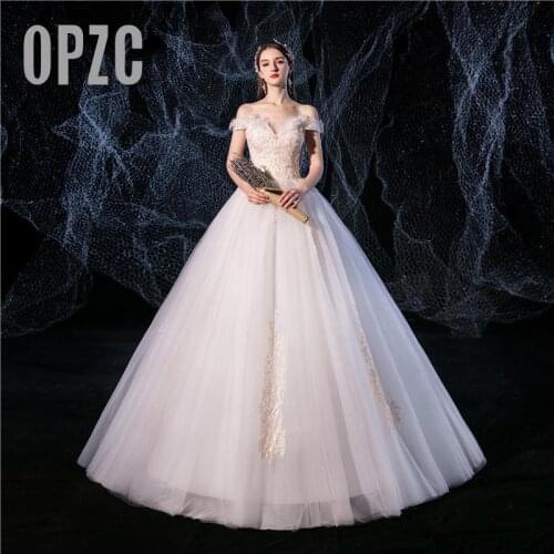 Fashion Simple Lace Embroidery Off Shoulder Wedding Dresses 2020 Wedding Gown Boat Neck Elegant Plus Size Vestido De Noiva Bride