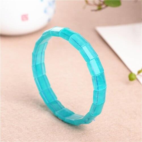 Grade AAA Natural Amazonite Gemstone Beaded Bracelet Rectangle Beads Bangle 9x10mm Jewelry Bracelet Stretch Bracelet BR026