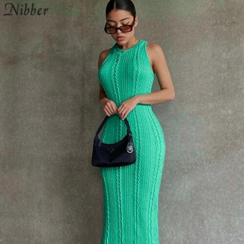 Nibber Summer Knitted Sleeveless Long Party Dresses Basic Design Maxi Bodycon Evening Dress For Women‘s 2021 Summer Party Wear