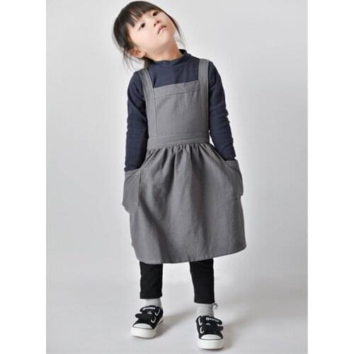 Nordic Pure Cotton Linen Children Apron Multiple Use Gown Kitchen Baking Pottery Handwork Painting Fashion Cute Kindergarten Bib