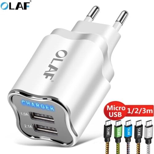 OLAF Dual USB Charger Mobile Phone Chargers Travel Adapter Wall Charger For Samsung Xiaomi Tablet Micro USB Cable Charger Cord
