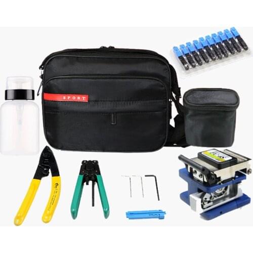 Fiber Optic Tools Kits 9 in 1 FTTH fiber optic tool bag +fiber stripper+ fc-6s fiber cleaver+ miller+10PCS SC UPC Fast Connector