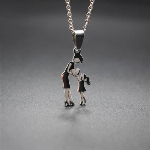 Mom and Daughter Heart Necklaces Cute Stainless Steel Family Pendant Necklaces Mom Love Daughter Jewellery