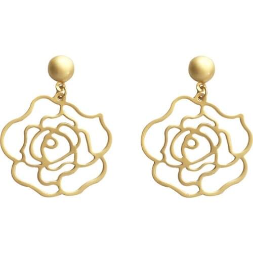Romantic Big Rose Flower Gold Stud Earrings Elegant Womens Wedding Fashion Earring Accessories Charming Ladies Party Jewelry