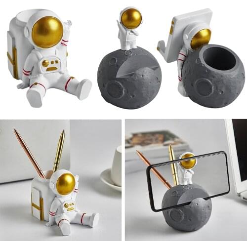 Spaceman Shape Pen Pencil Holder Flower Vase Planter Pot Resin Sculpture