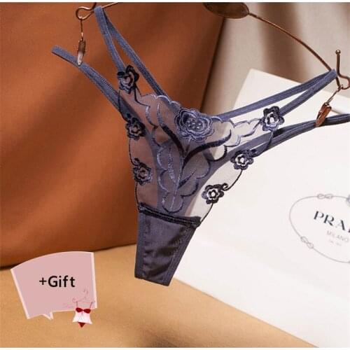 Sexy panties Mesh embroidery transparent G-String Sexy Thong lace temptation Erotic Bikini t pant Vanlentines Couple Panties