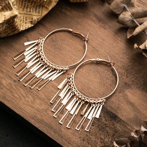 Vintage Boho Tassel Hanging Dangle Drop Earrings for Women Female Big Goldn Circle Hoop Ethnic Earrings Party Wedding Jewelry