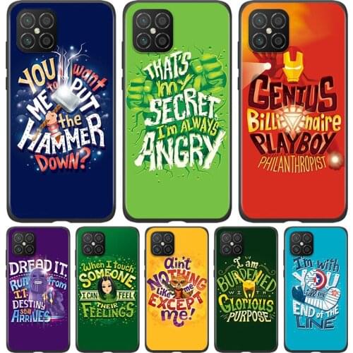 Silicone Cover Marvel superhero text For Huawei Nova 8 7i 6 5T 5i 5Z 4E 3i 3e 2i SE PRO Lite 4G 5G Black Phone Case