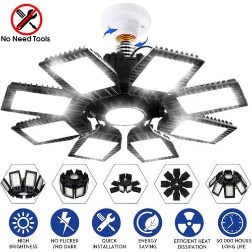 200W 8 Leaf Warehouse Garage Light Foldable Garage Ceiling Lamp Deformation Basement Indoor Outdoor Deformation High Bay Light