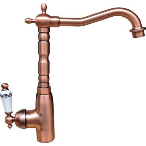 Red Copper Single Hole White Ceramic handle Lever Kitchen Vessel Sink Mixer Tap Faucet Swivel Spout arg022