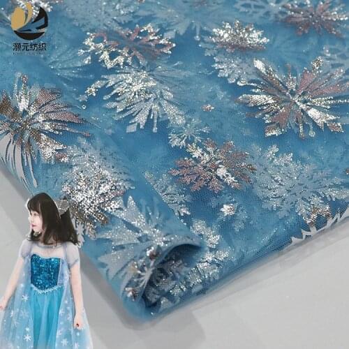 Snowflake Mesh Bronzing Stars Organza Fabric Frozen Princess Dress Halloween Dress Fabric