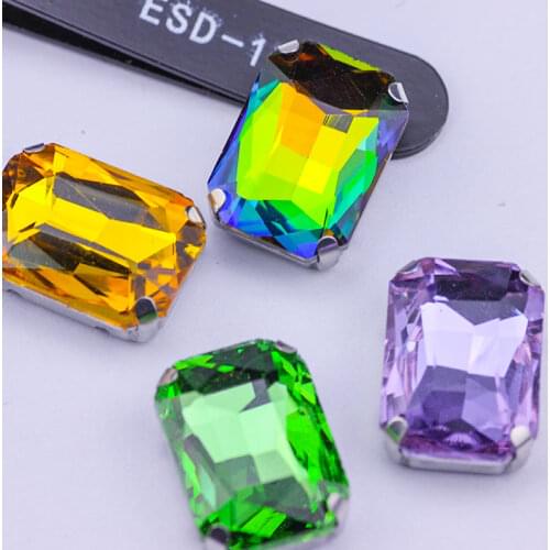 All Size Sew on Rhinestones Glass Crystal Rectangular Glitter Strass Stone with Metal Claw Glass for DIY Clothing Decoration