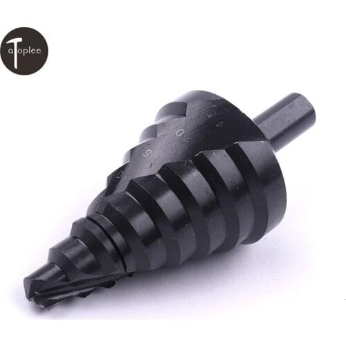 1PC HSS 10-45mm Nitriding Black Spiral Groove Step Drill Bit Triangle Round Handle Shank Metal Saw Ladder Stepped Drill