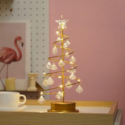 Christmas Diamond Tree Light LED Wrought Iron Bedroom Crystal Lighting Lamp 15LED Copper Wire Crystal Nightlight