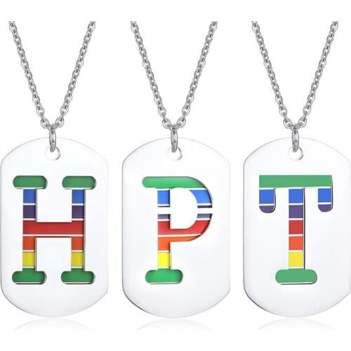 TPH Letter Rainbow Necklaces Customized DIY Dog Tag Pendant Stainless Steel Gay LGBT Pride Neck for Woman Men Jewelry
