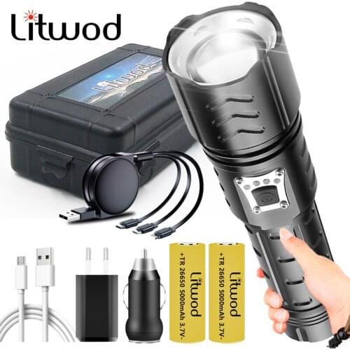 High Quality XHP90.2 4-core Led Flashlight Powerbank Function Usb Rechargeable 18650 26650 Battery Zoomable Torch for Camping