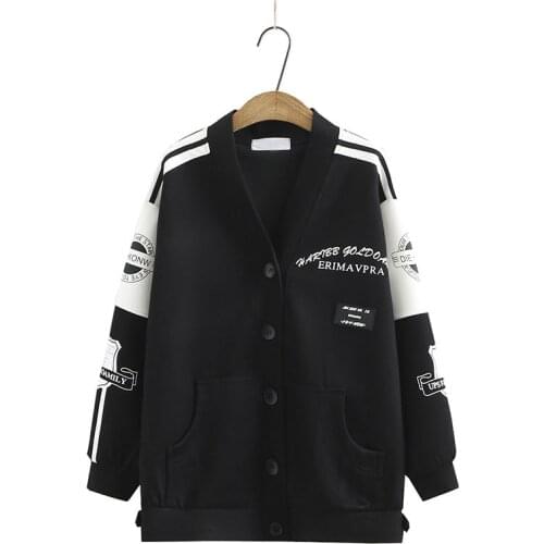 Plus Size Autumn Woman Jacket Coat Single-breasted Coat Letter Print Jacket Women Loose Casual Bomber Jackets Mujer Chaqueta