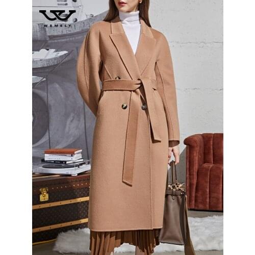 Milk tea color double-sided cashmere coat womens medium and long profile temperament slim wool coat autumn 2021