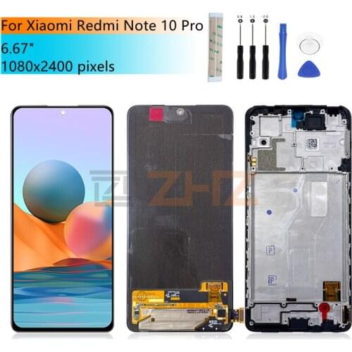 Amoled for Xiaomi Redmi Note 10 Pro Lcd Display Touch Screen Digitizer Assembly M2101K6G +Frame Replacement Repair Parts 6.67"
