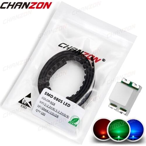 100 pcs 0805 (2012) SMD LED Emitting Diode RGB Multicolor Common Anode 0.2W Tricolor Lamp Chip Light Beads Micro 3V SMT DIY PCB