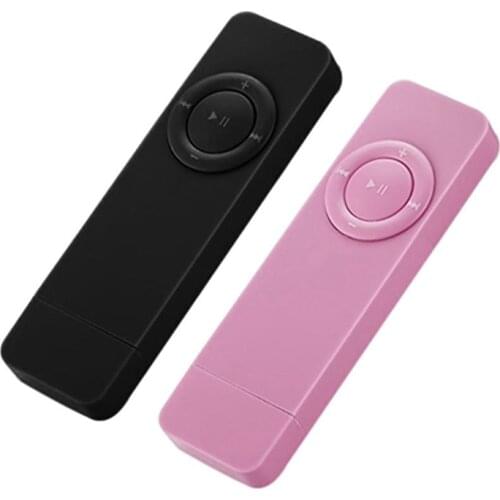 2Pcs Portable USB Sport U Disk Mini Mp3 Music Player Support 32GB TF Card(Black&Pink)