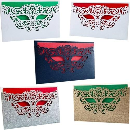 25Pcs Mask Wedding Invitations With Pearl Golden Glitter Paper Laser Cut Invitation Greeting Cards Baby Shower Party Supplies