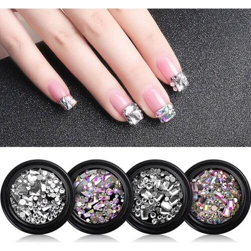 3D Crystal Nail Art Stone 8 Types Manicure Nail Decor Accessories Flat Back Clear Color or Rhinestones AB 1 box
