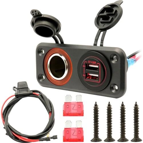 5V 4.8A USB Charger Socket Dual USB Car Power Outlet Waterproof Marine Cigarette Lighter Adapter Panel for Boat ATV RV