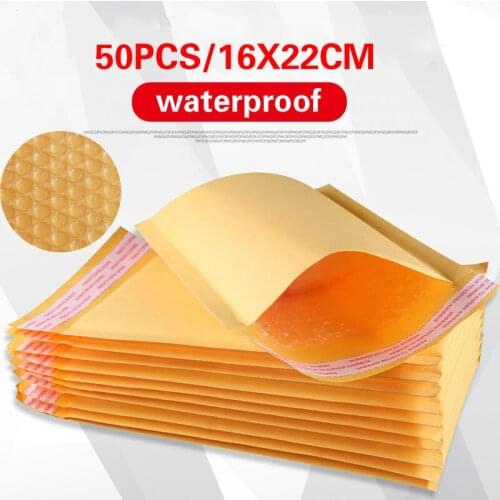 50pcs/lot Kraft Paper Bubble Envelopes Bags Mailers Padded Shipping Envelope with Bubble Mailing Bag Gift Wrap Storage 16*22cm
