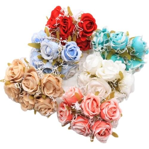 6pcs/lot white lace silk rose bouquet artificial flower wedding home decoration accessories DIY wreath gift box craft flowers