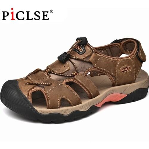Large size 48 Genuine Leather Men Sandals Summer Men Beach Sandals Outdoor Sandals for Men Walking shoes Moccasins Men shoes