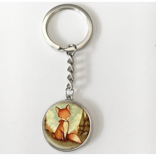 SUTEYI Charms Fox Long Chains Key Holder Round Glass Cabochon Pendant Key Chains For Women Men Lovely Gifts