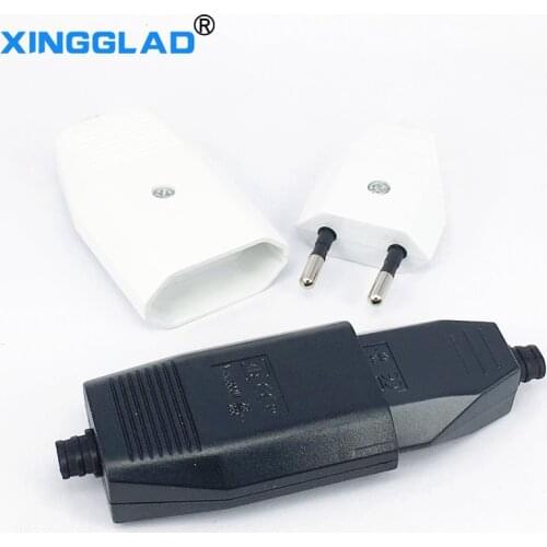 Black White 2 Pin EU European Power Cord CE Male Plug Female Socket Outlet Adaptor Adapter Rewireable Extension Cord Conne