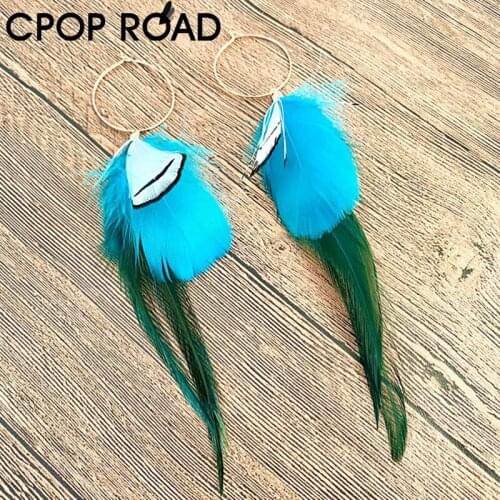 Cpop Boho Long Colorful Feather Earrings for Women Ethnic Elegant Feather Pendant Dangle Earring Fashion Jewelry Party Gift Girl