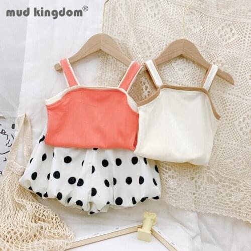 Mudkingdom Sling Shorts Sets for Girls Casual Vest Sleevesless Tops Elastic Waist Dots Bread Shorts Summer Set Kids Clothes