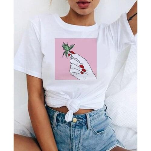 Long pink fingers Print T shirt Women Fashion Tshirt O neck Short Sleeve Harajuku T shirt White Tops Female Tops
