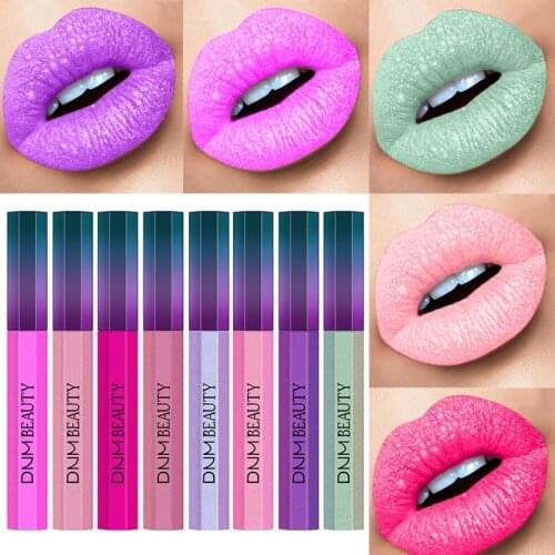DNM Lip Gloss Metal Lip Gloss Diamond Glitter Pearl Liquid Lipstick Sexy Lip Makeup Nonstick Cup Easy To Color Lasting TSLM1
