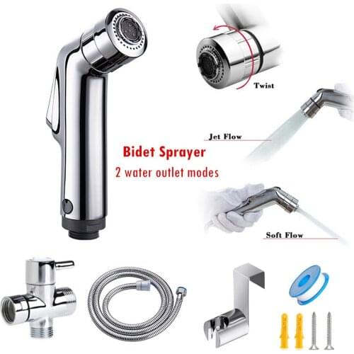 Two Function Toilet Bidet Sprayer Faucet Bathroom Handheld Shattaf Brass T adapter 1.5m Hose Tank Hooked Holder Cloth Diaper