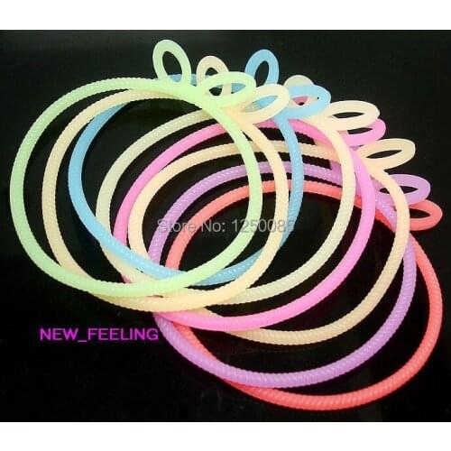 100pcs/lot Mixed Color Cute Rabbit Ears Noctiucence Fluorescence Stretch Silicone Bracelet Wristband Rubber Hairbands