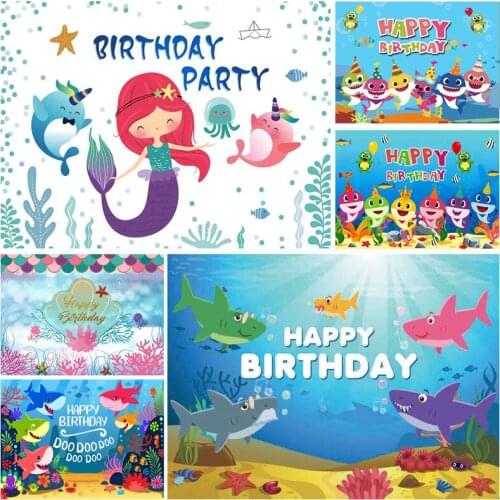 Underwater World Shark Mermaid Photography Background Baby Birthday Cartoons Backdrop For Photo Studio Shoot Props 21519 HT-03
