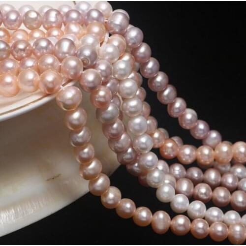 Jewelry Natural freshwater pearl 7-8mm punch hand beaded egg shaped Loose beads necklace bracelet