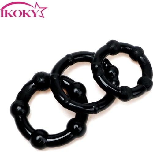 IKOKY 3 pcs/set Delay Ejaculation Silicone Penis Ring Lock Sex Products Cock Ring Penis Sleeve Sex Toys for Men Male Chastity