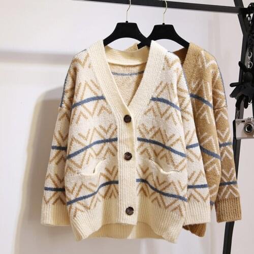 Women Sweater Winter Knitted Cardigans Coat with Buttons Pockets V-neck Red Plus Size Sueter Mujer Pull Femme Hiver