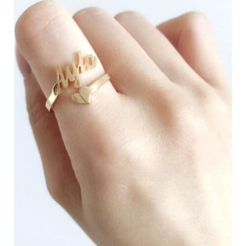 Free Size Custom Ring,Personalized Name Ring With Heart,Custom Nameplate Ring Adjustable Size For Couple ,Stainless Steel Rings