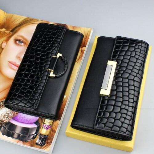 Genuine Leather Wallets Large Capacity 3 Fold Women Wallet Long Luxury Brand Wallet Female Clutch Ladies Snake Skinr Black Purse